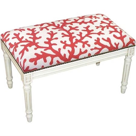 123 Creations 123 Creations C762WBC Coral Colored Coral Needlepoint Bench in White Wash - 100 Percent Wool C762WBC